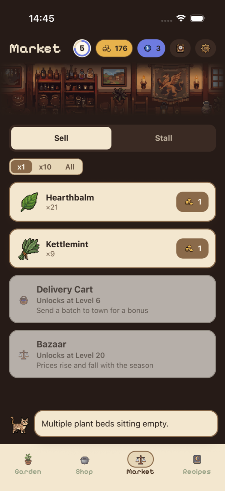 The Market: sell herbs and potions