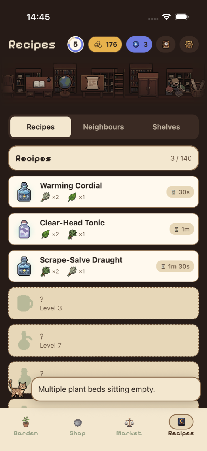 The recipe book: potions shown as picture recipes